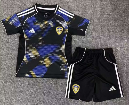 Kids 2025/26 Leeds United 2nd Away Black & Blue Kids/Youth Soccer Uniform-522/1040/530