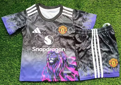 Kids 2025/26 Special Version Man United Gray & Purple Kids/Youth Soccer Uniform-812