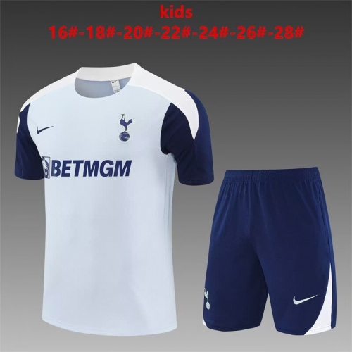 (Size 16-28) 2025/26 Tottenham Hotspur Light Gray Kids/Youth Soccer Tracksuit Uniform-801