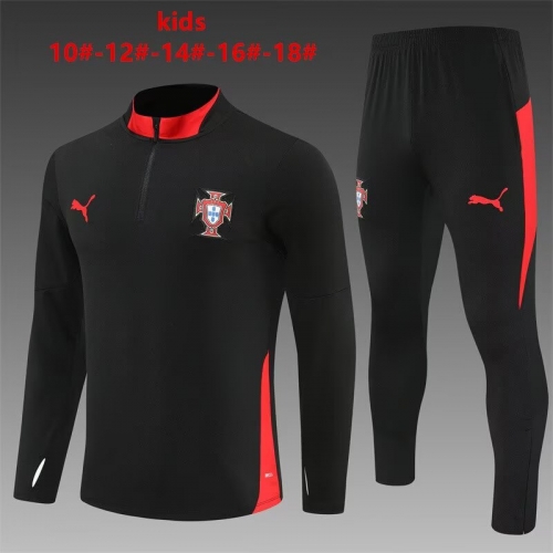 2025/26 Portugal Black Kids/Youth Soccer Tracksuit Uniform-801