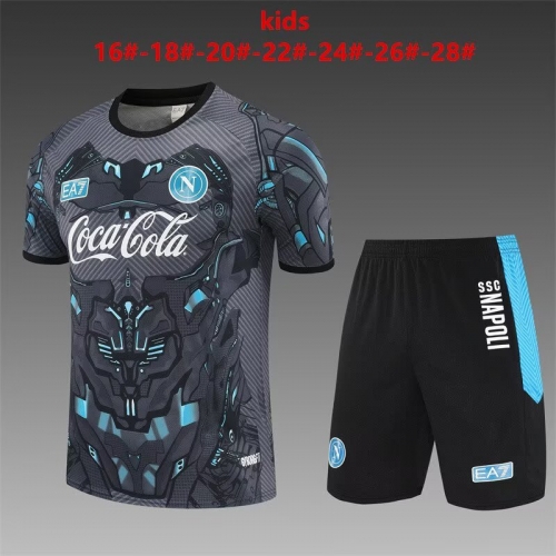 (Size 16-28) Kids 2025/26 SSC Napoli Gray & Black Kids/Youth Soccer Tracksuit Uniform-801