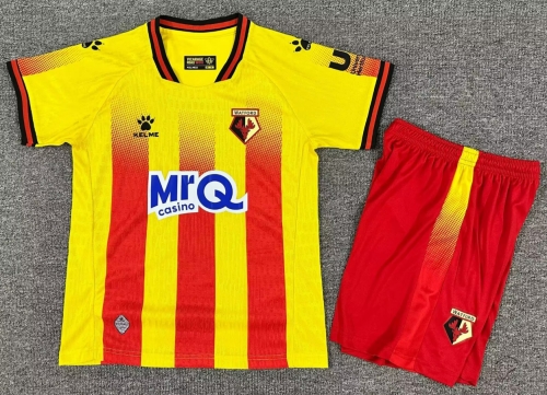 Kids 2025/26 Watford Home Yellow & Red Kids/Youth Soccer Uniform-1040