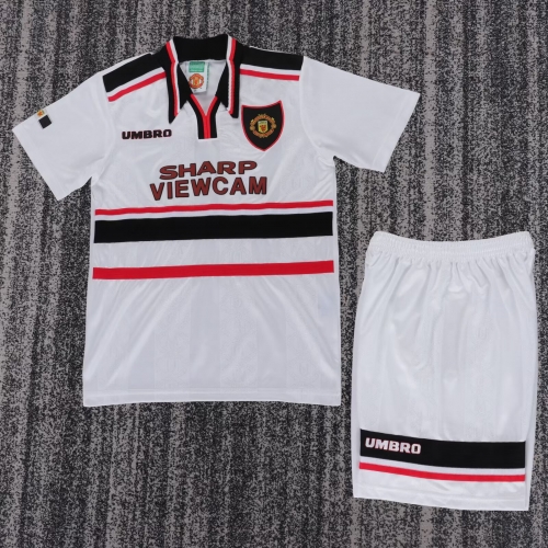 Kids 98-99 Retro Version Man United Away White Kids/Youth Soccer Uniform-1040/811