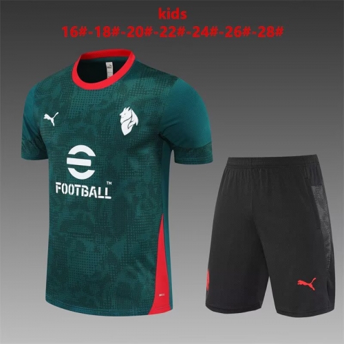 Camouflage 2025/26 AC Milan Green Shorts-Sleeve Kids/Youth Soccer Tracksuit Uniform-801