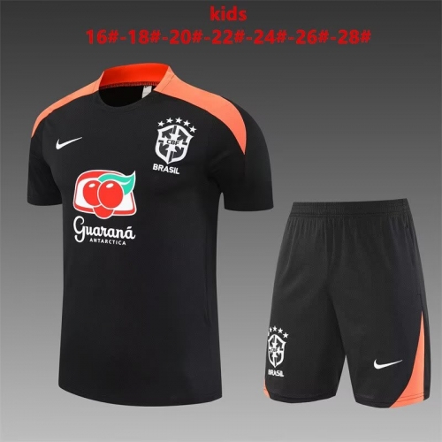 (Size 16-28) Kids 2025/26 Brazil Black Kids/Youth Soccer Tracksuit Uniform-801