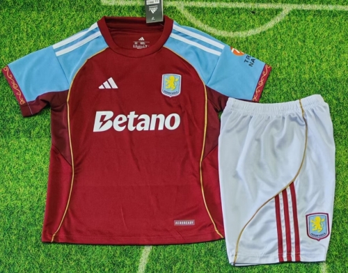 With Ads Kids 2025/26 Aston Villa Home Red Kids/youth Soccer Uniform-123