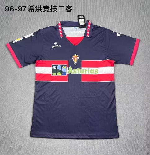 96/97 Retro Version Sporting de Gijón 2nd Away Black Thailand Soccer Jersey AAA-709