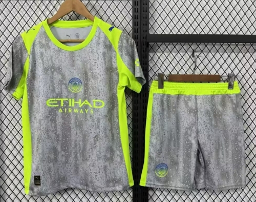 Kids 2025/26 Manchester City 2nd Away Gray Kids/Youth Soccer Uniform-522/507/123