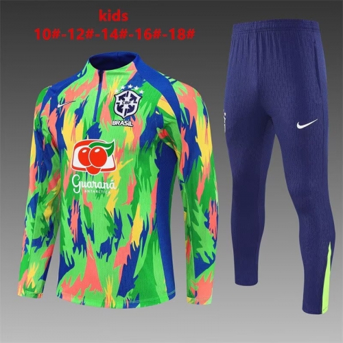 Camouflage 2025/26 Brazil Blue & Green Kids/Youth Soccer Tracksuit Uniform-801