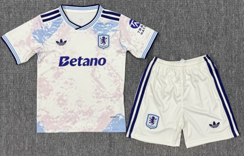 Kids 2025/26 Aston Villa 2nd Away Pink & White Kids/youth Soccer Uniform-522