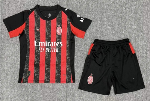 2025/26 AC Milan Home Red & Black Youth/Kids Soccer Uniform-123/522/812