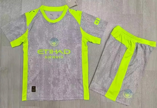Kids 2025/26 Manchester City 2nd Away Gray Kids/Youth Soccer Uniform-2149