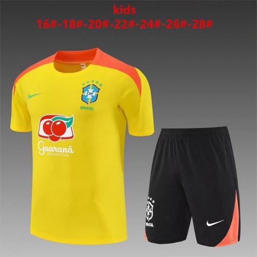 (Size 16-28) Kids 2025/26 Brazil Yellow Kids/Youth Soccer Tracksuit Uniform-801