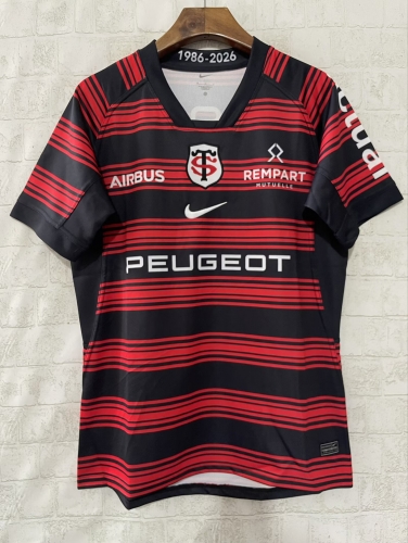 (Size S-5XL) 2025 Toulouse Red & Black V-neck Thailand Rugby Shirts-805