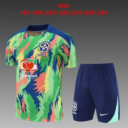 (Size 16-28) Camouflage 2025/26 Brazil Blue & Green Kids/Youth Soccer Tracksuit Uniform-801