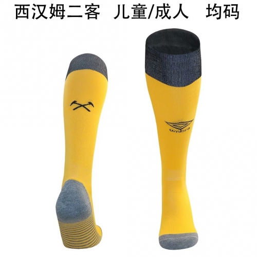 Adult/Kids 2025/26 West Ham United 2nd Away Yellow Thailand Soccer Socks