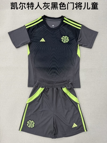 Kids 2025/26 Celtic Goalkeeper Black & Gray Kids/Youth Soccer Uniform-208