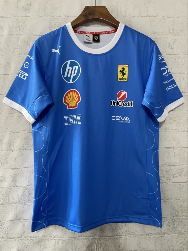 2025 Ferrar Blue Round Collar Formula One Racing Shirts-805