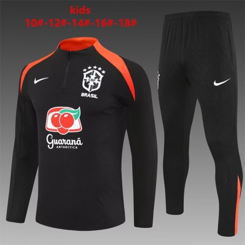 Player Version 2025/26 Brazil Black Kids/Youth Soccer Tracksuit Uniform-801