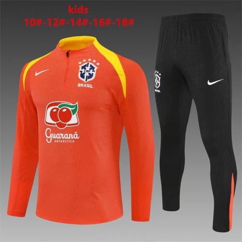 Player Version 2025/26 Brazil Orange Kids/Youth Soccer Tracksuit Uniform-801