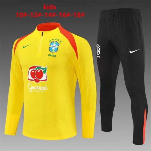 Player Version 2025/26 Brazil Yellow Kids/Youth Soccer Tracksuit Uniform-801