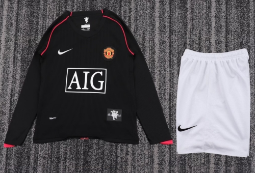 kids 07-08 Retro Version Manited United Away Black LS Youth/kids Soccer Uniform-311