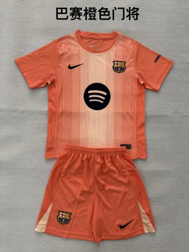 Kids 2025/26 Barcelona Goalkeeper Orange Kids/Youth Soccer Uniform-208