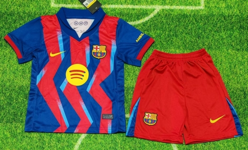 Kids 2025/26 Barcelona 3nd Away Blue & Red Kids/Youth Soccer Uniform-507/123