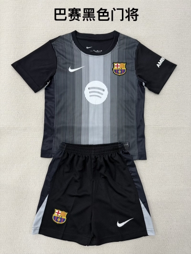 Kids 2025/26 Barcelona Goalkeeper Black Kids/Youth Soccer Uniform-208