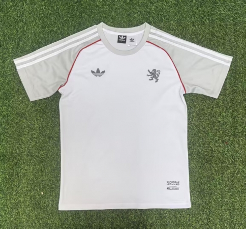 2025/26 Olympique Lyonnais Gray White Soccer Cotton T-Shirts-416