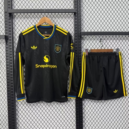 kids 2025/26 Manited United 2nd Away Black LS Youth/kids Soccer Uniform-530