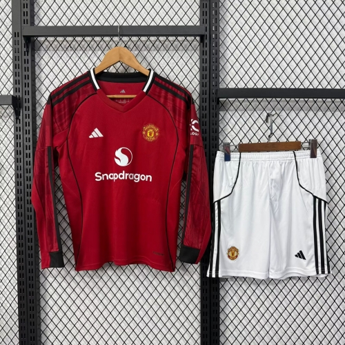 kids 2025/26 Manited United Home Red LS Youth/kids Soccer Uniform-530