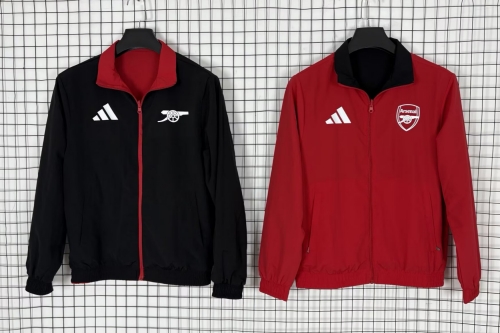 Double-sided 2025-26 Arsenal Black & Red Windbreaker Hoodies Top-510