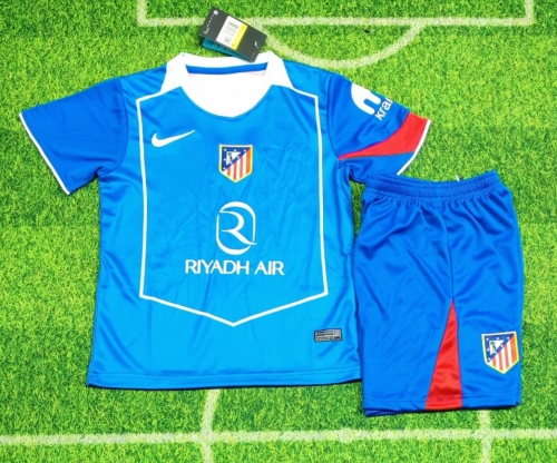 Kids 2025/26 Atletico Madrid 2nd Away Blue Youth/Kids Soccer Uniform-507