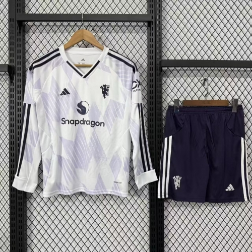 kids 2025/26 Manited United Away White LS Youth/kids Soccer Uniform-530