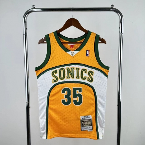 SW Hot press 07-08 Retro Version NBA Seattle SuperSonics Yellow #35 Jersey-311