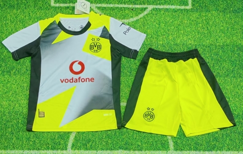 Kids 2025/26 Borussia Dortumund Away Gray & Yellow Kids/Youth Soccer Uniform-123