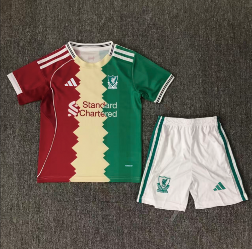 Special Version 2025/26 Liverpool Green & Yellow & Red Youth/Kids Soccer Uniform-BLY