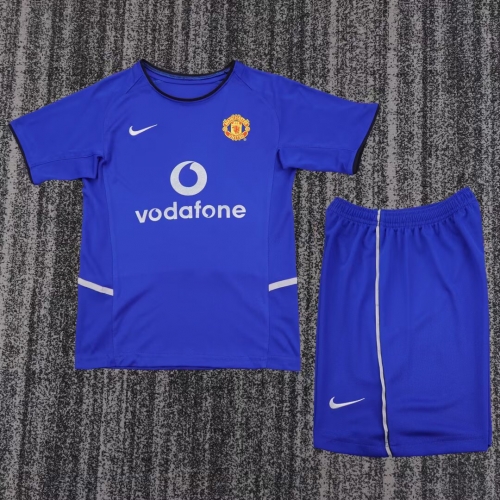 Kids 02-03 Retro Version Man United 2nd Away Blue Kids/Youth Soccer Uniform-811