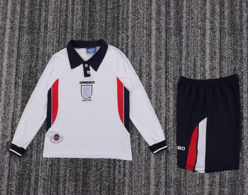 Kids 98 Retro Version England Home White Kids/Youth LS Soccer Uniform-811