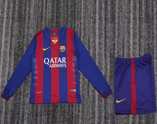 Kids 14/15 Retro Barcelona Home Blue & Red LS Kids/Youth Soccer Uniform-811