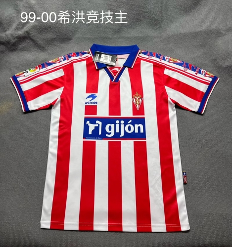 99/00 Retro Version Sporting de Gijón Home Red & White Thailand Soccer Jersey AAA-709
