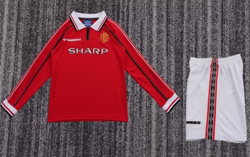 kids 98-99 Retro Version Manited United Home Red LS Youth/kids Soccer Uniform-311/811