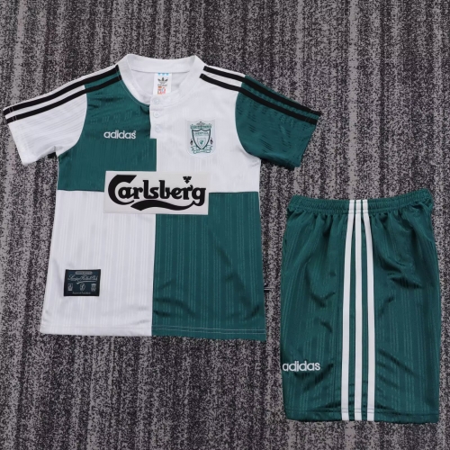 Kids 95/96 Retro Version Liverpool White & Green Youth/Kids Soccer Uniform-811