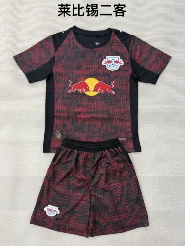 Kids 2025/26 RB Leipzig 2nd Away Black & Red Kids/Youth Soccer Uniform-208