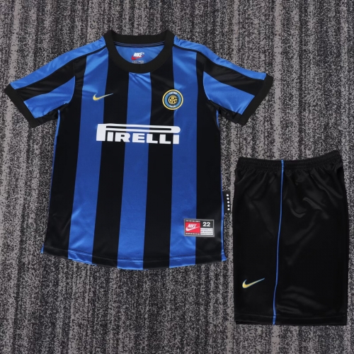 Kids 99/00 Retro Version Inter Milan Home Blue & Black Kids/Youth Soccer Uniform-811