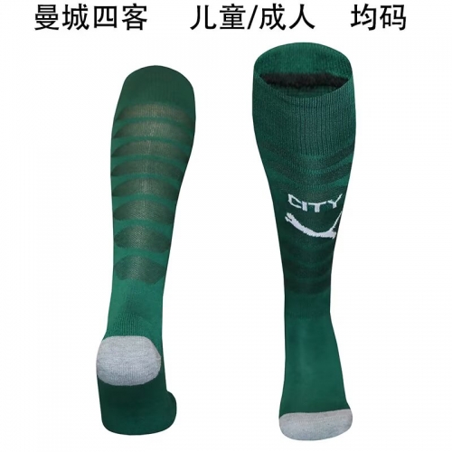 Adult & Kids 2025/26 Manchester City 4nd Away Green Thailand Soccer Socks