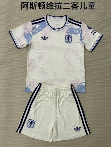 Kids 2025/26 Aston Villa 2nd Away Pink & White Kids/youth Soccer Uniform-208