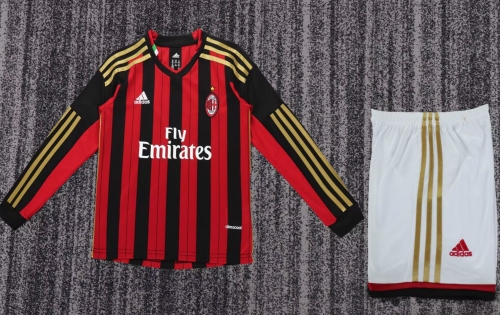Kids 13-14 Retro Version AC Milan Home Red & Black LS Kids/Youth Soccer Uniform-811