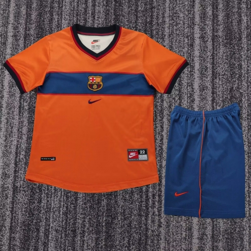 Kids 98/99 Retro Version Barcelona 2nd Away Orange Kids/Youth Soccer Uniform-811